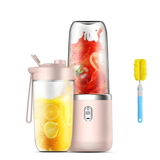 Blender for Shakes and Smoothies, 400ml, 2 To-Go Portable Cups with Lid and Clean Brush Pink