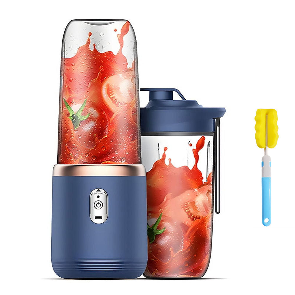 Blender for Shakes and Smoothies, 400ml, 2 To-Go Portable Cups with Lid and Clean Brush Blue