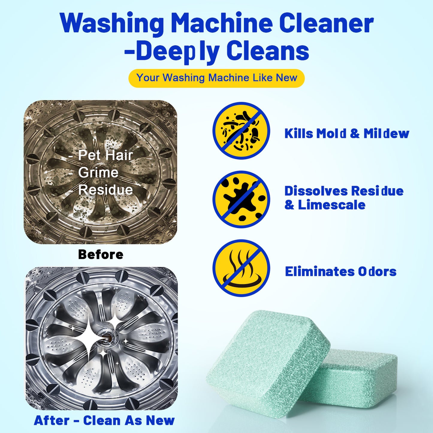 Washing Machine Cleaner -15 Pack, Formulated for Pet Owners | Compatible with HE, Top & Front Load Washer | Septic Safe | Fresh Scent | Removes Residue | Remove Stubborn Pet Hair