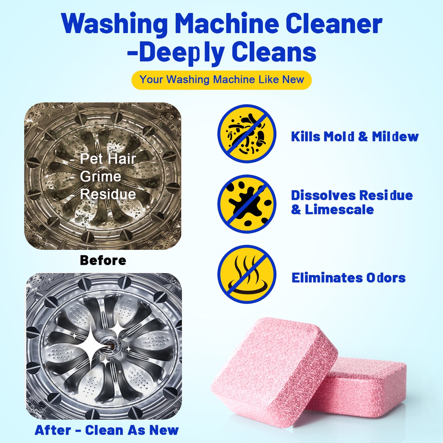 Washing Machine Cleaner Rose flavor 15 Pack, Formulated for Pet Owners | Compatible with HE, Top & Front Load Washer | Septic Safe | Fresh Scent | Removes Residue | Remove Stubborn Pet Hair