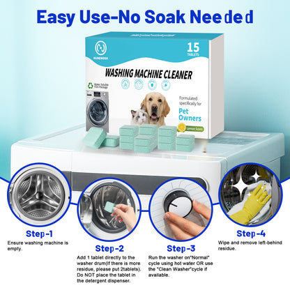 Washing Machine Cleaner -15 Pack, Formulated for Pet Owners | Compatible with HE, Top & Front Load Washer | Septic Safe | Fresh Scent | Removes Residue | Remove Stubborn Pet Hair