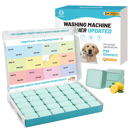 Washing Machine Cleaner Lemon Flavor 30 Pack, Formulated for Pet Owners | Compatible with HE, Top & Front Load Washer | Septic Safe | Fresh Scent | Removes Residue | Remove Stubborn Pet Hair