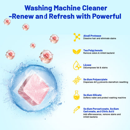 Washing Machine Cleaner Rose Flavor 30 Pack, Formulated for Pet Owners | Compatible with HE, Top & Front Load Washer | Septic Safe | Fresh Scent | Removes Residue | Remove Stubborn Pet Hair