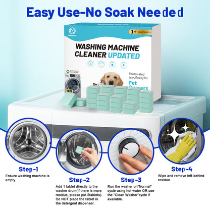 Washing Machine Cleaner Lemon Flavor 30 Pack, Formulated for Pet Owners | Compatible with HE, Top & Front Load Washer | Septic Safe | Fresh Scent | Removes Residue | Remove Stubborn Pet Hair