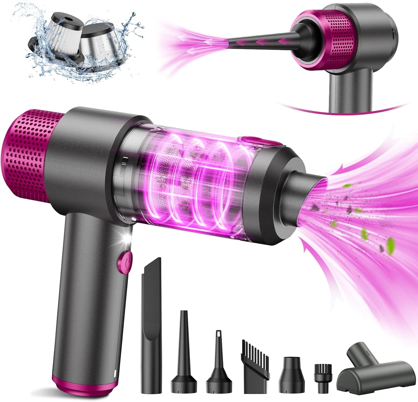 Handheld Car Vacuum Cleaner, 15000PA Hand Held Vacuum Portable Cordless, 2 in 1 Air Duster and Vacuum Cleaner with LED Light, Multi-Nozzles, 120W High Power Mini Vacuum for Home, Pet, Office