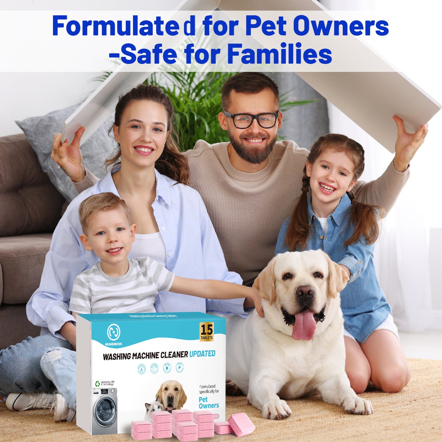Washing Machine Cleaner Rose flavor 15 Pack, Formulated for Pet Owners | Compatible with HE, Top & Front Load Washer | Septic Safe | Fresh Scent | Removes Residue | Remove Stubborn Pet Hair